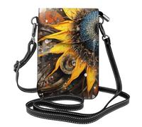 BROLEO Borsa strana del telefono di vibrazione di vibrazione della piccola donna di cuoio di stampa del girasole, impermeabile e durevole