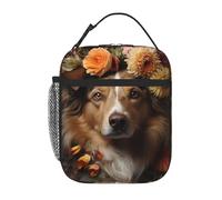 BROLEO Borsa termica portatile per il pranzo con cane ragazza con fiori stampati borsa per il pranzo riutilizzabile durevole per uomini e donne facile da trasportare