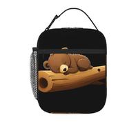 BROLEO Borsa termica portatile per il pranzo con cucciolo di orso marrone che dorme su un tronco d'albero, riutilizzabile, borsa per il pranzo durevole per uomini e donne