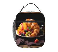 BROLEO Borsa termica portatile per il pranzo, con immagine di cornetti e frutta, riutilizzabile, durevole, per uomini e donne