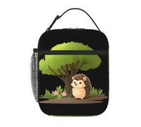 BROLEO Borsa termica portatile per il pranzo con piccolo riccio sotto l'albero dei fiori con immagine riutilizzabile borsa per il pranzo durevole per uomini e donne