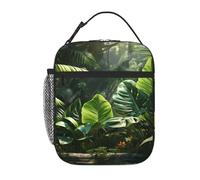 BROLEO Borsa termica portatile per il pranzo, con stampa di piante tropicali verdi della giungla tropicale, riutilizzabile, durevole, per uomini e donne, facile da trasportare