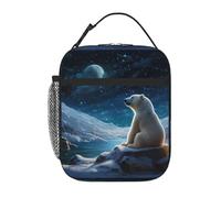 BROLEO Borsa termica portatile per il pranzo, motivo: orso polare che guarda le stelle, riutilizzabile, per uomini e donne