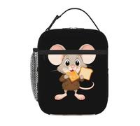 BROLEO Borsa termica portatile per il pranzo, motivo: topo che mangia toast, riutilizzabile, per uomini e donne
