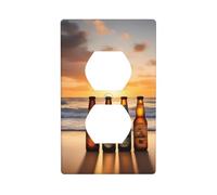BROLEO Bottiglie Birra Spiaggia Tramonto Tempo Stampa Doppia Presa Pannello a Parete Pannello Elettrico Presa Elettrica Piastra di Copertura è Infrangibile e Durevole 11,4 x 7 cm