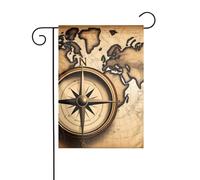 BROLEO Bussola e Vecchio Mappa del Mondo Stampa Asta Bandiera Giardino Esterno Cortile Decorazione Moda 30,5 x 45,7 cm