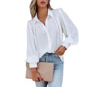 BROLEO Camicia da Donna in Raso di Chiffon Pieghettato alla Moda Camicia a Tunica a Maniche Lunghe con Palloncino Camicia in Chiffon Lucido Top da Festa Casual Camicetta da Ufficio Casua