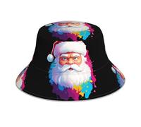 BROLEO Cappello alla pescatora riflettente con stampa di Babbo Natale, leggero, traspirante, pieghevole, per uomini e donne, nero