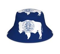 BROLEO Cappello da pescatore riflettente con stampa della bandiera del Wyoming - Design elegante e funzionale su entrambi i lati per protezione solare, nero