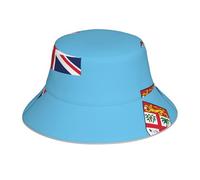 BROLEO Cappello da pescatore riflettente con stampa della bandiera delle Fiji, design elegante e funzionale su entrambi i lati per protezione solare, nero