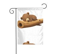BROLEO Cucciolo di orso marrone che dorme su un tronco d'albero stampa asta bandiera da giardino decorazione cortile esterno su entrambi i lati 30,5 x 45,7 cm