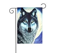 BROLEO Decorazione per cortile con stampa di lupo sotto la luna quattro stagioni bandiera da giardino 30,5 x 45,7 cm