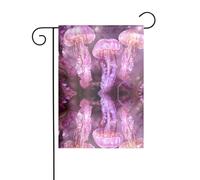 BROLEO Decorazione per cortile con tre meduse rosa stampa quattro stagioni bandiera da giardino 30,5 x 45,7 cm