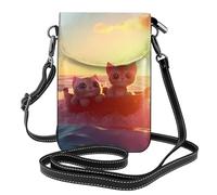 BROLEO Due gatti su una barca che stampa la piccola borsa del telefono di vibrazione di vibrazione della borsa di cuoio delle piccole donne, impermeabile e durevole