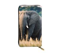 BROLEO Elephant in The Grassland - Portafoglio lungo in pelle con stampa di elefanti per ragazze e donne alla moda, durevole, elegante e funzionale, Nero , Taglia unica