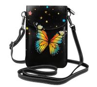 BROLEO Farfalle nelle stelle che stampano la piccola borsa del telefono di vibrazione della tracolla delle donne di cuoio, impermeabile e durevole