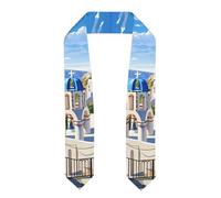 BROLEO Fascia in raso appiattito Santorini con stampa vista sul mare con stampa di laurea scialle di laurea 182,9 cm, regalo di laurea per lei/lui, Appiattito, Taglia unica