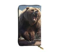 BROLEO Fierce Grizzly Bears - Portafoglio lungo in pelle per ragazze e donne alla moda, durevole, elegante e funzionale, Nero , Taglia unica