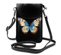 BROLEO Fiori blu sulle ali di farfalla che stampano la piccola borsa del telefono di vibrazione di vibrazione della tracolla delle donne di pelle, impermeabile e durevole