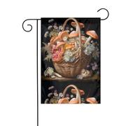 BROLEO Funghi nel cesto di fiori Stampa Asta da giardino Decorazione per cortile esterno su entrambi i lati 30,5 x 45,7 cm