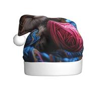 BROLEO Gattino che gioca con palla di pelliccia cappello di Natale per adulti per uomini e donne abbigliamento fascia per occasioni festive