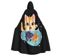 BROLEO Gattino che ruba pesce stampa Halloween adulto con cappuccio mantello uomo e donna abbigliamento mantello gioco di ruolo