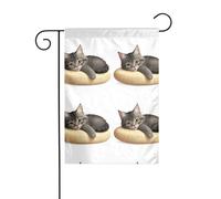 BROLEO Gattino pigro sdraiato su un cuscino Stampa Asta bandiera giardino esterno decorazione cortile moda 30,5 x 45,7 cm