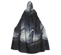 BROLEO Ghost By The Dead Tree Prints, mantello con cappuccio per Halloween, per adulti, senza cerniera, comodo per feste in costume