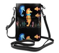 BROLEO Giocando il cavalluccio marino e il piccolo pesce che stampa la borsa del telefono di vibrazione della tracolla delle piccole donne di cuoio, impermeabile e durevole
