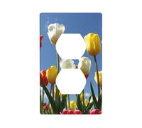 BROLEO La piastra di copertura per presa elettrica a doppia presa con stampa di tulipani è resistente agli urti e durevole, 11,4 x 7 cm