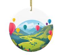 BROLEO La valle è piena di palloncini stampati albero di Natale ciondolo rotondo in ceramica da appendere -7,4 cm dotato di resistente cavo in filo d'oro