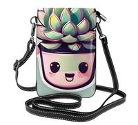 BROLEO Le piante grasse sorridenti che stampano la borsa del telefono di vibrazione della tracolla delle piccole donne di pelle, impermeabile e durevole