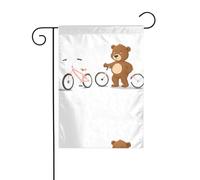 BROLEO Little brown bear next to the bicycle printing Four Seasons Garden Flag Courtyard Decoration 30,5 x 45,7 cm