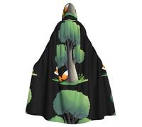 BROLEO Little Fox Dietro L'Albero Stampa Halloween Adulto Mantello Con Cappuccio Uomini E Donne Abbigliamento Mantello Gioco di Ruolo