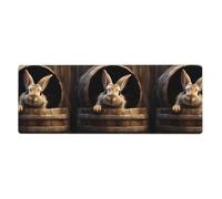BROLEO Little Gray Rabbit in un barile di legno stampa tappetino per mouse extra large per computer ufficio tastiera da gioco antiscivolo versione ispessita 30,5 x 80 cm