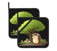 BROLEO Little Hedgehog Under The Flower Tree - Set di 2 presine isolate quadrate da 20,3 x 20,3 cm, spesse e resistenti, anti-scottatura e termoisolanti