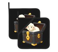 BROLEO Little Sheep in The Treasure Box - Set di 2 presine isolate quadrate con stampa, 20,3 x 20,3 cm, spesse e resistenti, anti-scottatura e termoisolanti