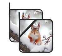 BROLEO Little Squirrel on the Snow Tree - Set di 2 presine isolate quadrate da 20,3 x 20,3 cm, spesse e resistenti, anti-scottatura e termoisolanti