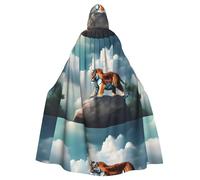 BROLEO Majestic Tiger appoggiato su una roccia con cielo nuvoloso stampe Halloween adulto mantello con cappuccio senza cerniera, comodo per feste in costume