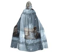 BROLEO Mantello con cappuccio per adulti con stampa di fiocchi di neve e libri, senza cerniera, comodo per feste in costume