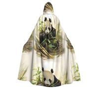 BROLEO Mantello con cappuccio per adulti con stampa di panda che scava germogli di bambù per Halloween per feste in costume ed eventi a tema