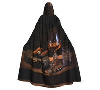 BROLEO Mantello con cappuccio per adulti con stampa di sigari e whisky, per feste in costume ed eventi a tema
