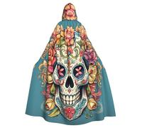 BROLEO Mantello con cappuccio per adulti con stampa di teschi di zucchero per Halloween per feste in costume ed eventi a tema