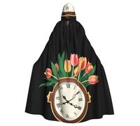 BROLEO Mantello con cappuccio per adulti con stampa di tulipani sull'orologio, senza cerniera, comodo per feste in costume