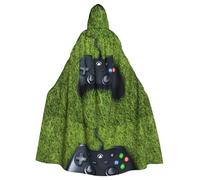 BROLEO Mantello con cappuccio per adulti con stampa gamepad sull'erba, senza cerniera, comodo per feste in costume