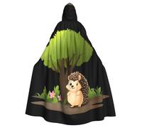 BROLEO Mantello con cappuccio per adulti, motivo: piccolo riccio sotto l'albero dei fiori, per Halloween, feste in costume ed eventi a tema