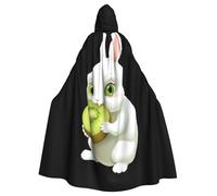 BROLEO Mantello con cappuccio per Halloween, motivo: coniglietto bianco che mangia kiwi, per feste in costume ed eventi a tema