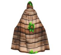 BROLEO Mantello con cappuccio senza cerniera, motivo floreale su assi di legno, ideale per feste in costume