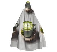 BROLEO Matcha Latte Art Coffee Prints Halloween adulto mantello con cappuccio senza cerniera, comodo per feste in costume