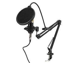 BROLEO Microfono a Condensatore Mic Studio, Set di Microfoni a Condensatore Professionale, Interfaccia da 3,5 Mm con Supporto per Braccio Pieghevole per Cantare per Streaming Live